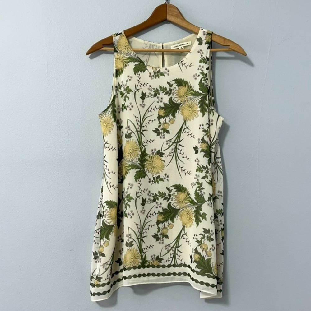 Atelier‎ Max Sleeveless Top Women Small Ivory Floral Trapeze Style Bloomcore